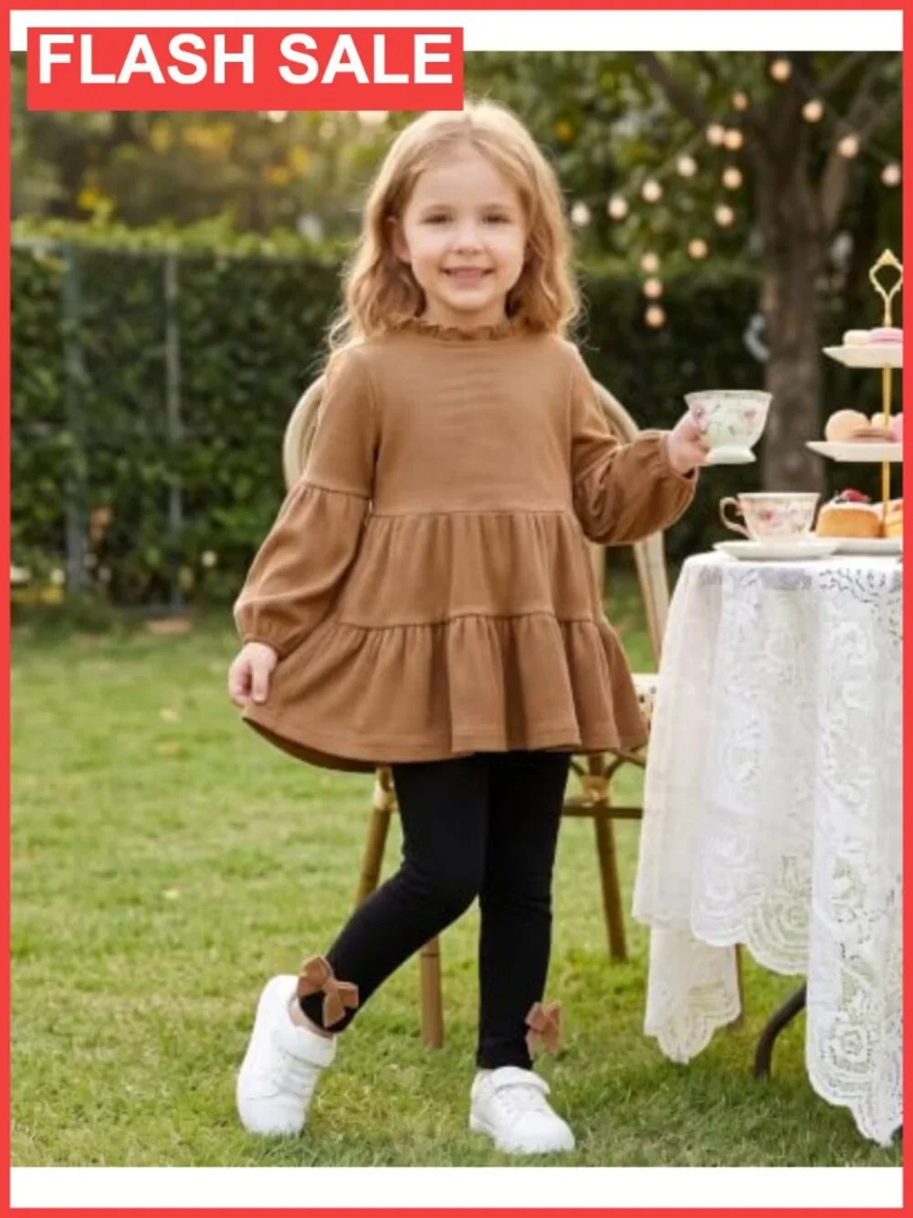 Toddler Girls 2pc Outfit Set Ruffle Mock Neck Top Leggings Fall Winter